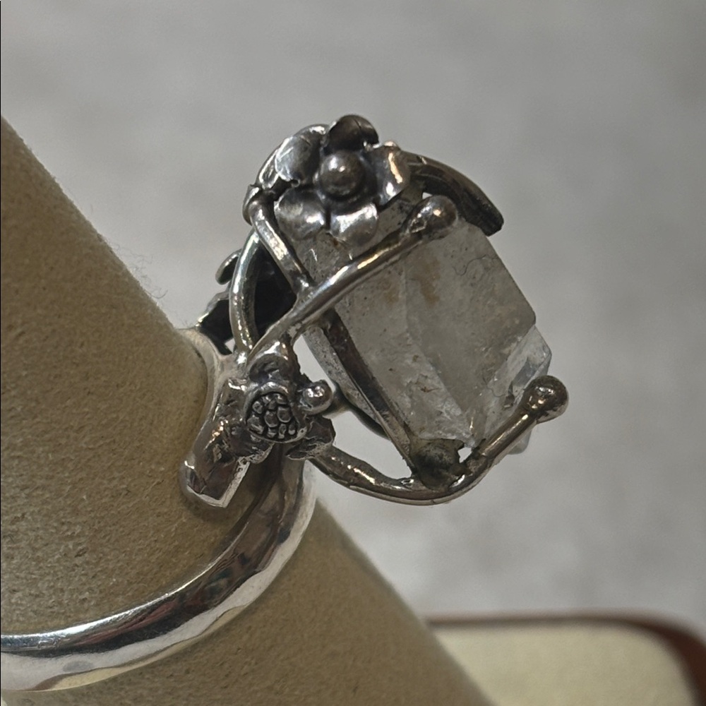 925 Genuine Herkimer Diamond Ring Sterling Silver Adjustable - Picture 4 of 9